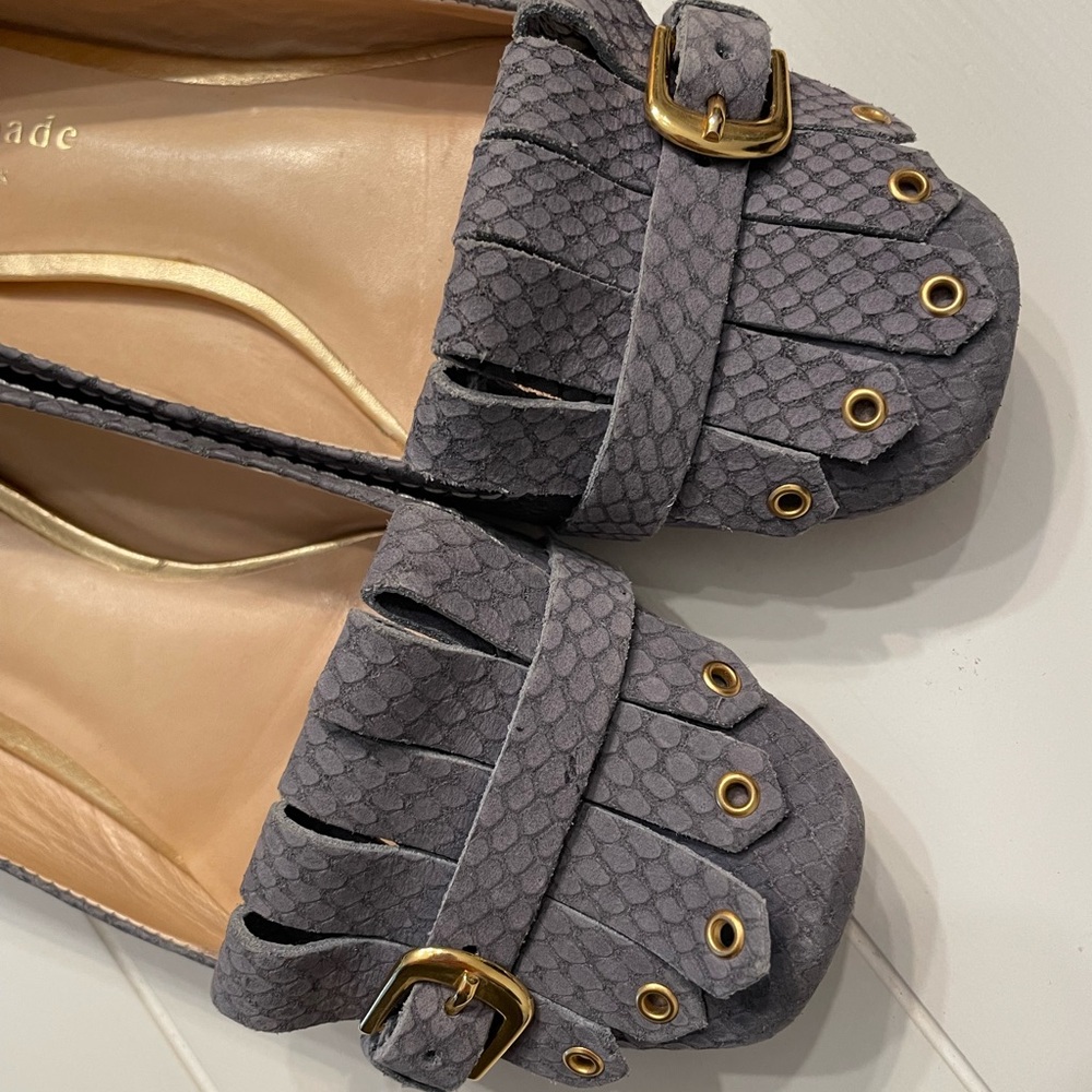 Kate Spade Gray Quilted Flats with Gold Accents